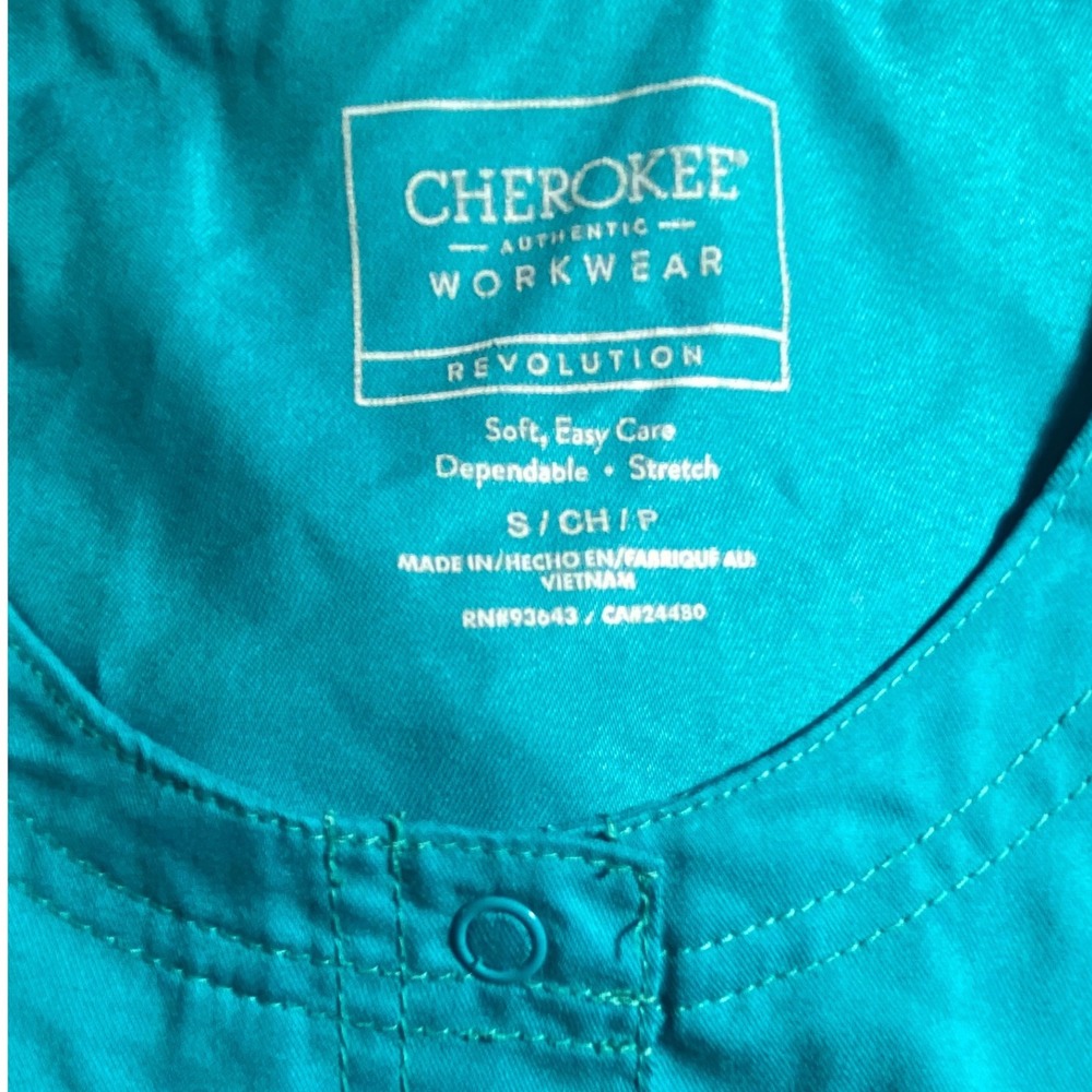 Cherokee Workwear Revolution‎ Scrub Jacket Womens Small Teal Green Snap Front
